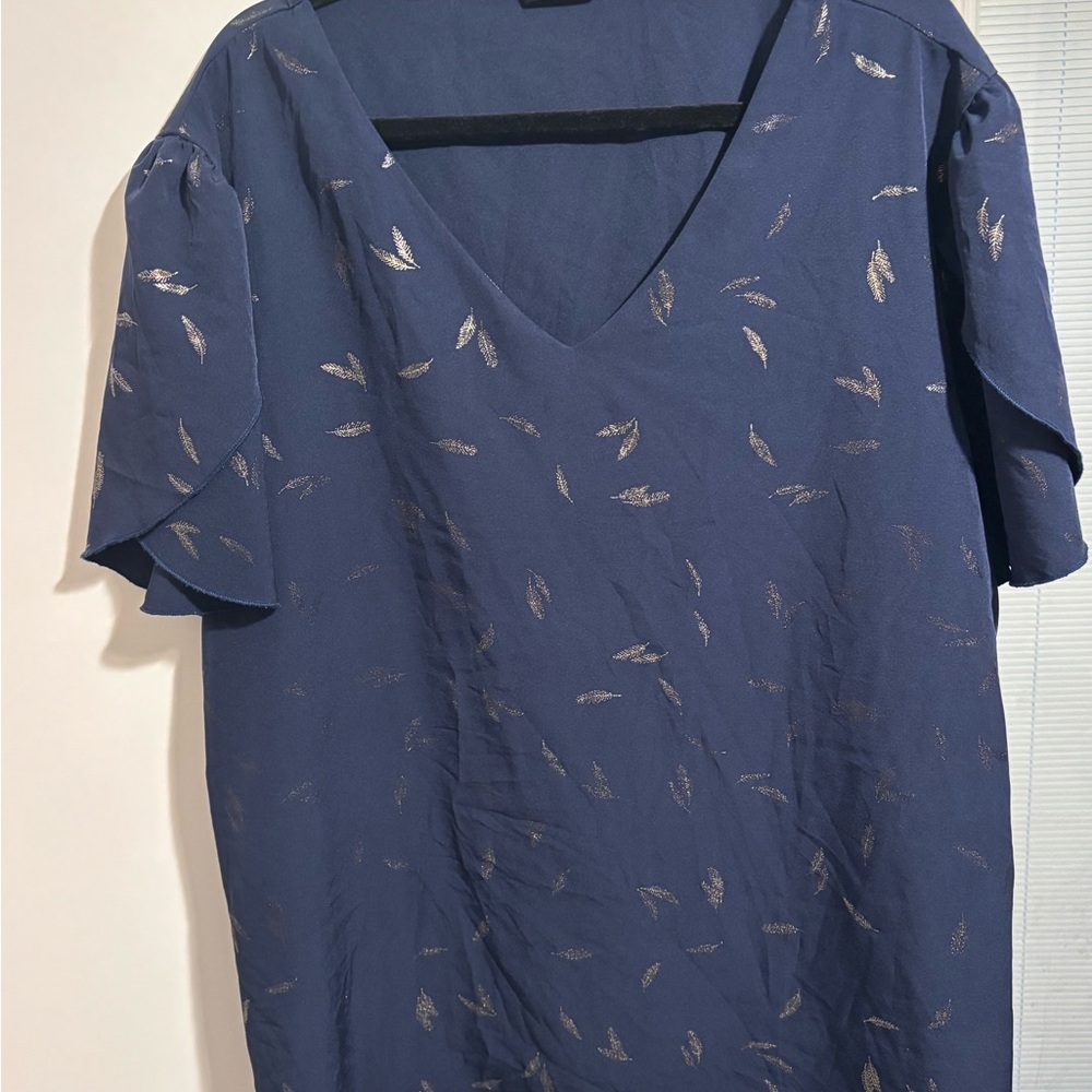 SHEIN Blue Boxy Short Sleeve Blouse Relaxed Fit